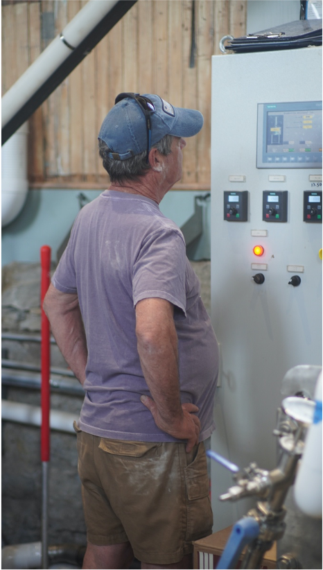 Peter Goldman at the control panel, Upper Depot Brewing Co. Hudson NY