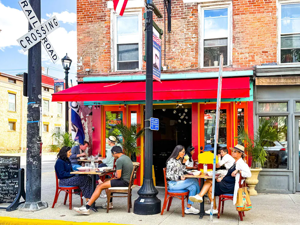 Outdoor dining and browsing in downtown Hudson, New York
