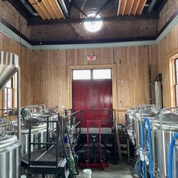 Brewery tanks and equipment inside Upper Depot Brewing Co.’s restored historic train-station building in Hudson, NY.