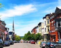 Warren Street in downtown Hudson, New York on a summer day