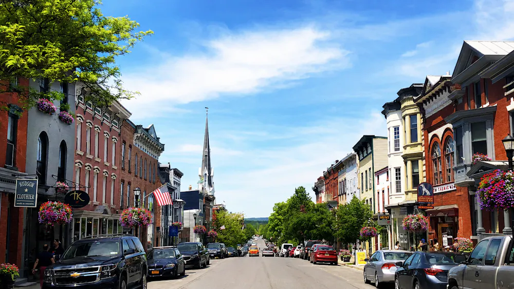 Warren Street in downtown Hudson, New York on a summer day