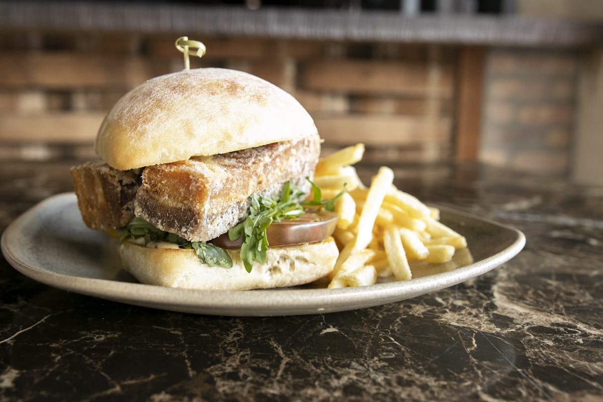 a close up of a sandwich on a plate