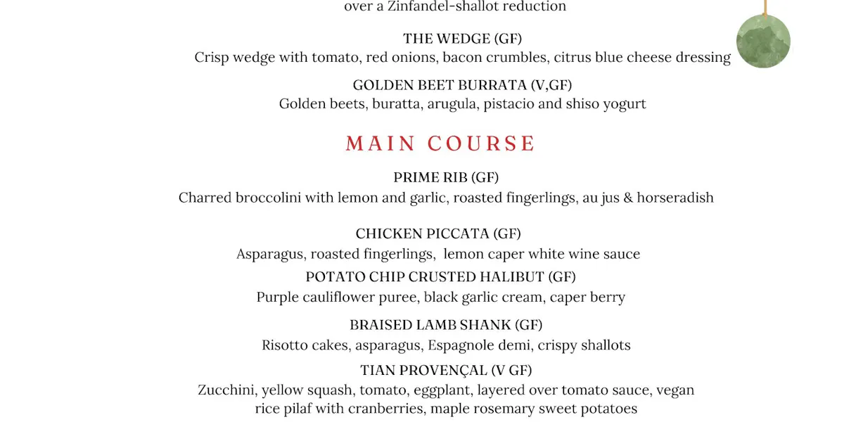 Parade Menu Festival of Lights Parade Dinner | Zin American Bistro | Authentic ...