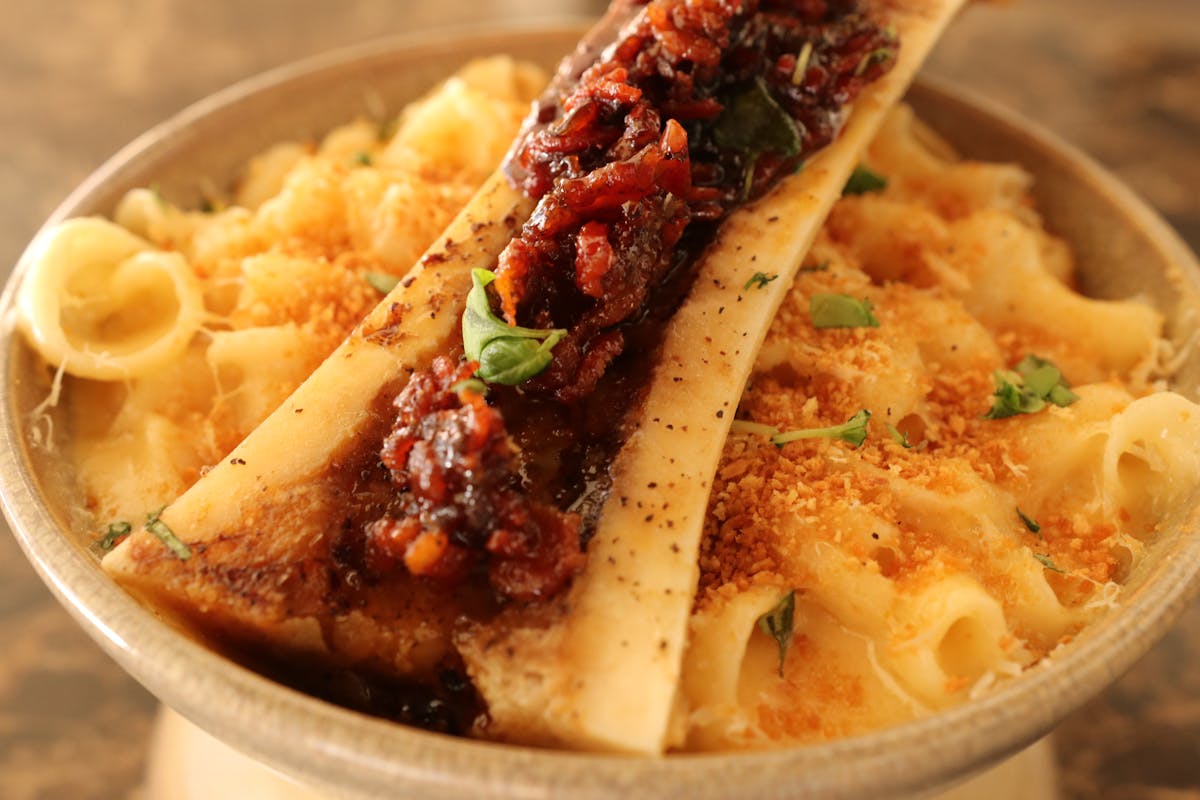 a close up of a bowl of food