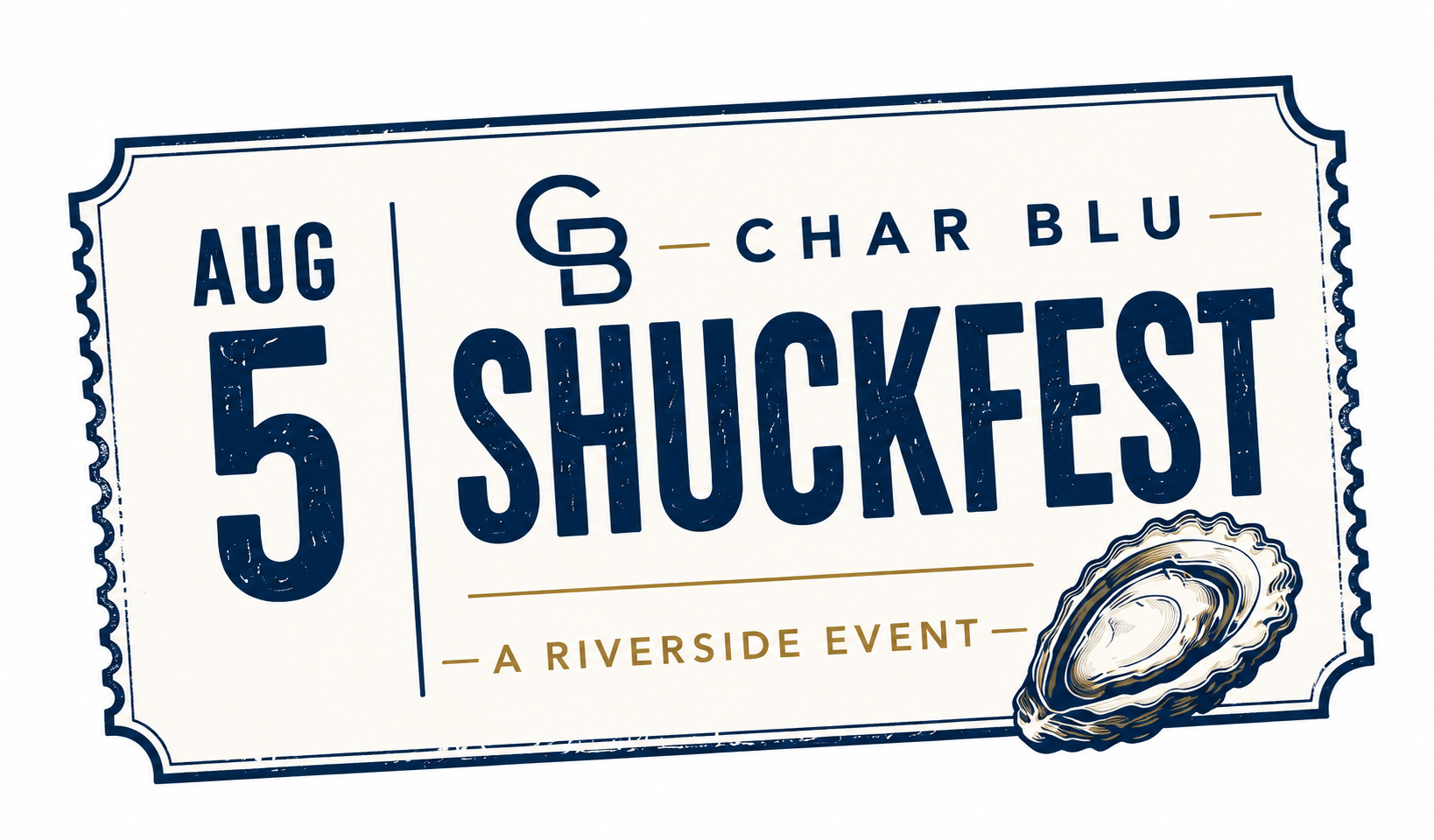 a white and blue rectangular sign with a shell