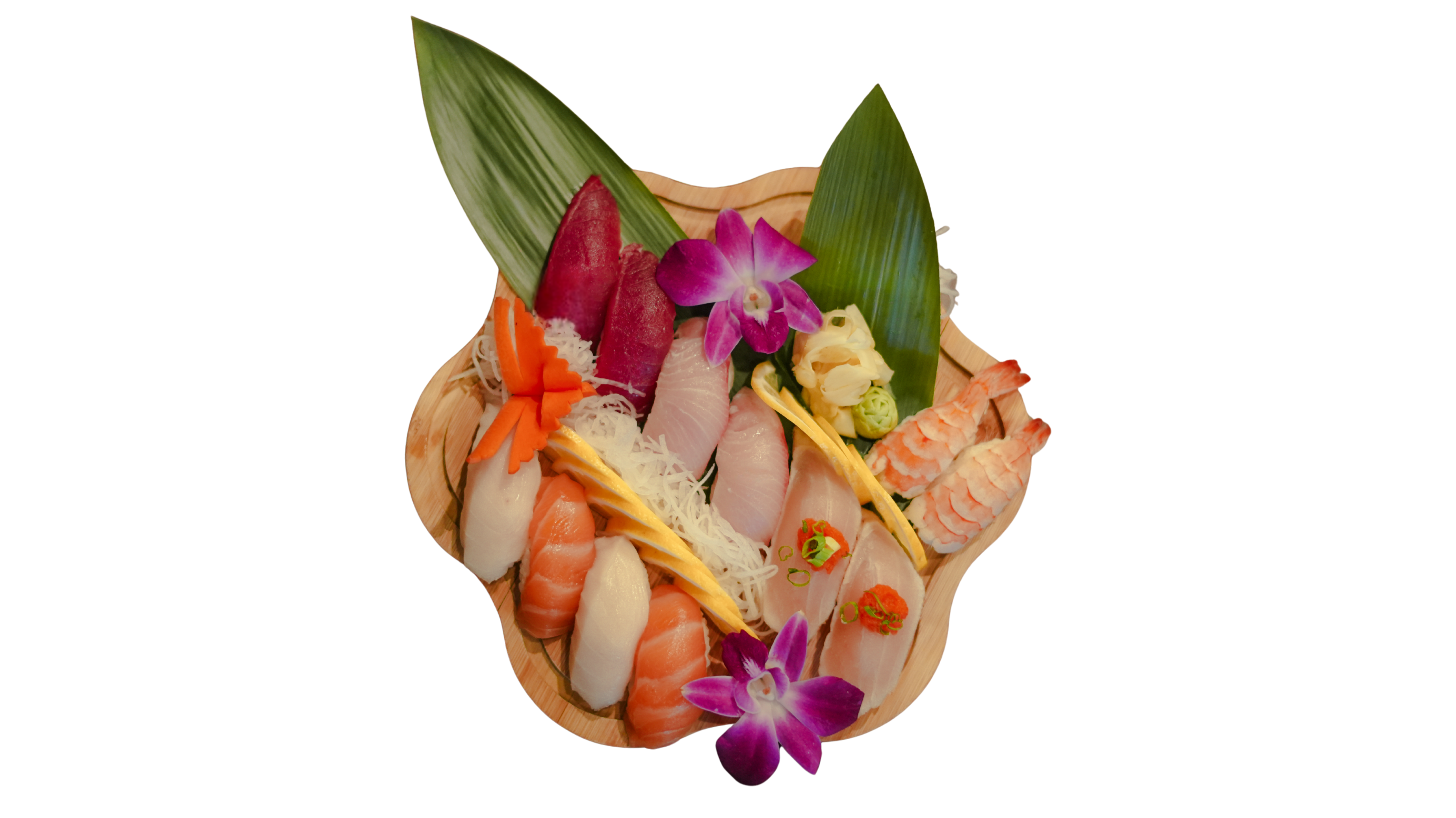 a plate of sushi with flowers