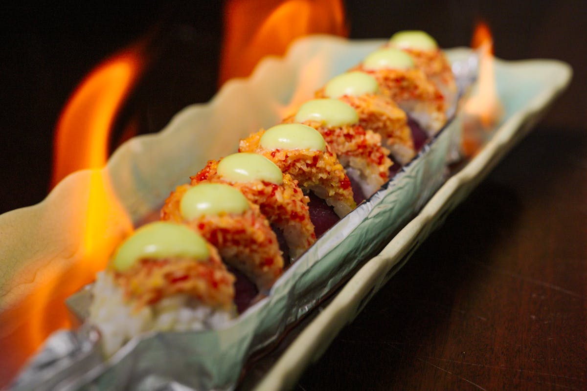 a close up of sushi