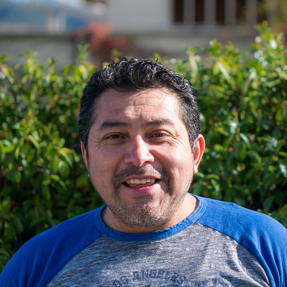 a man in a blue shirt