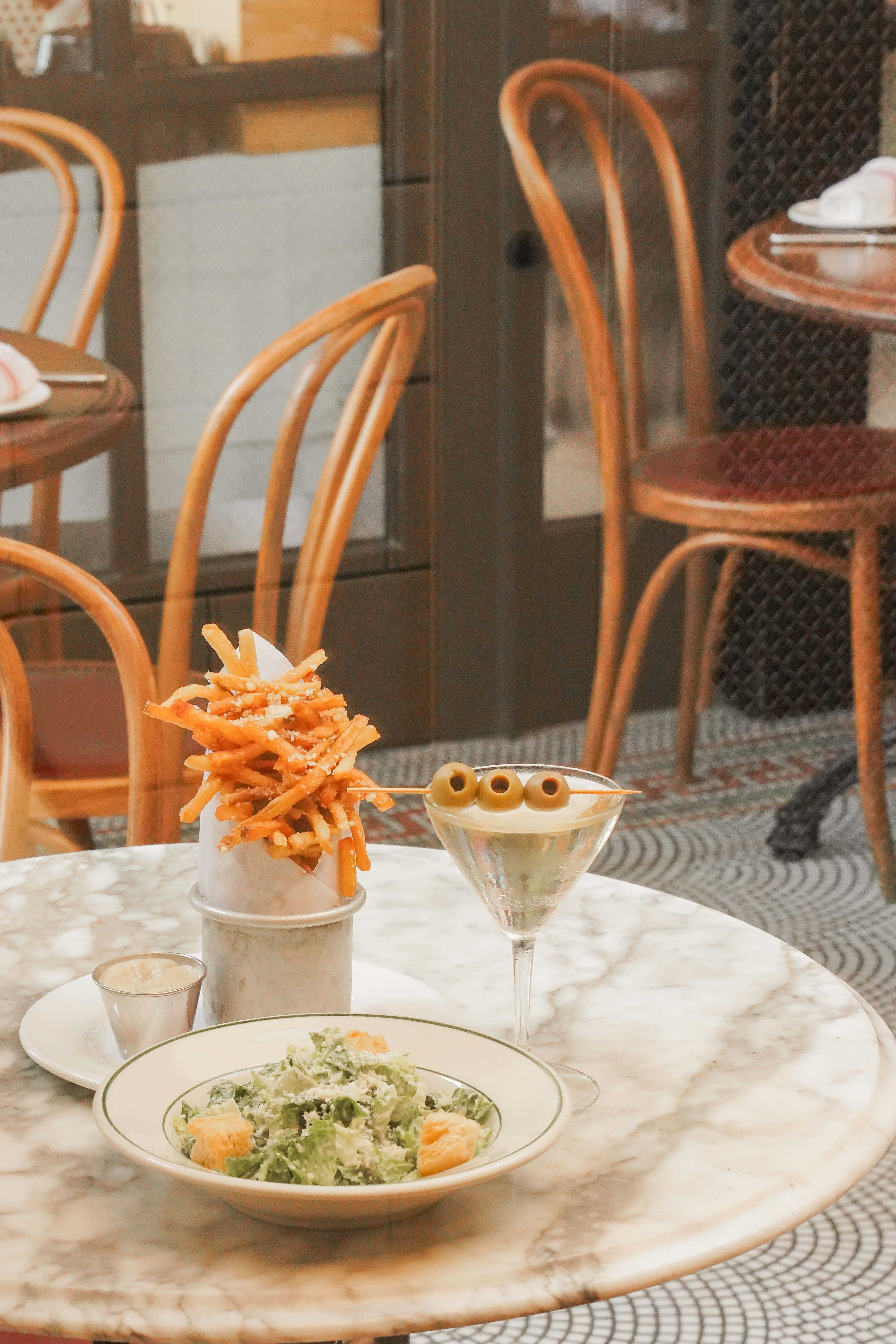 a dining table with a plate of food