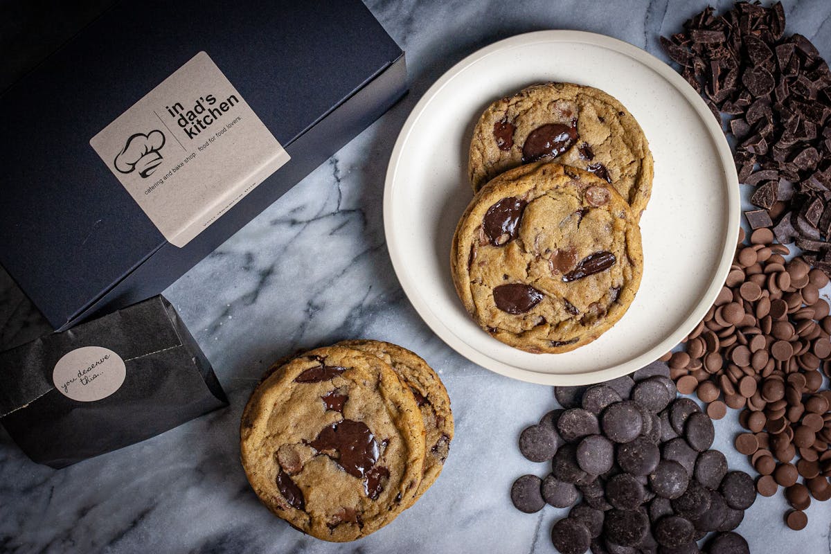 a decadent chocolate chip cookie made with the worlds finest chocolates