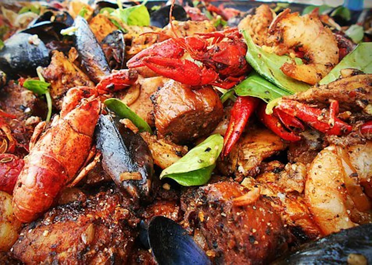 a dish is filled with food