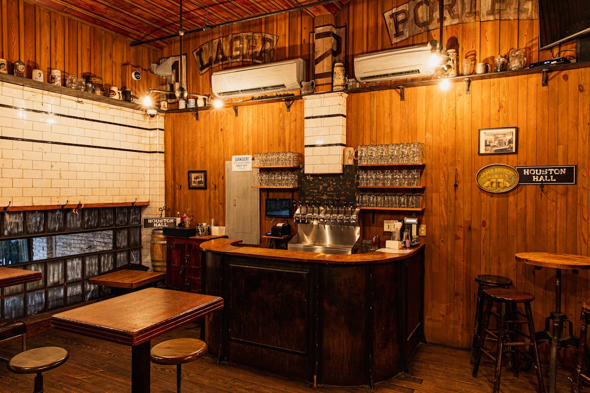 a store inside of a wooden table