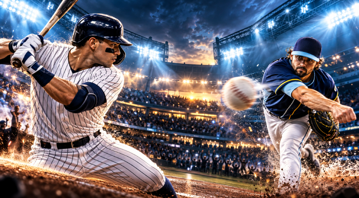 a baseball players hitting a ball in a stadium