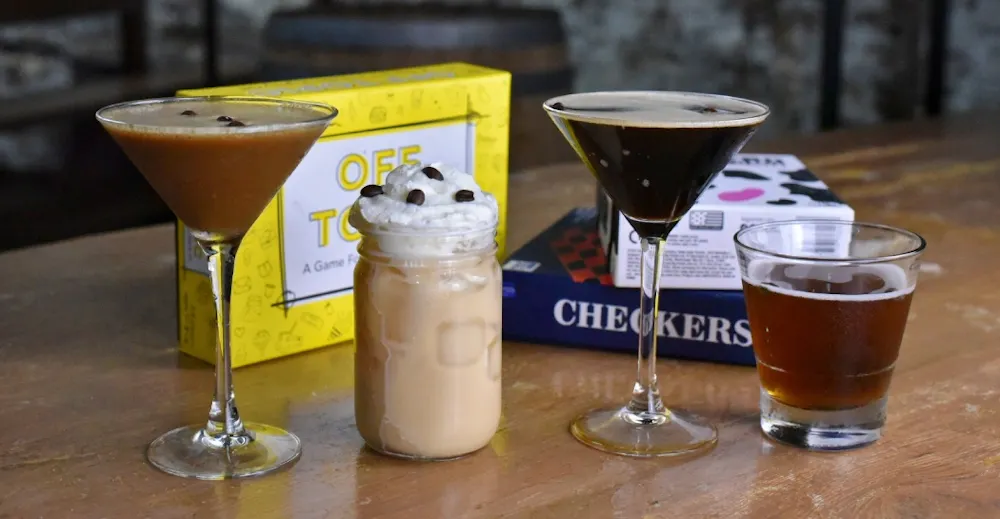 a group of drinks on a table