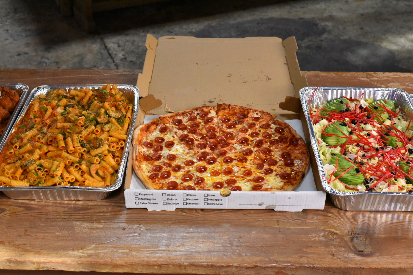 Pizza, Salad and Pasta