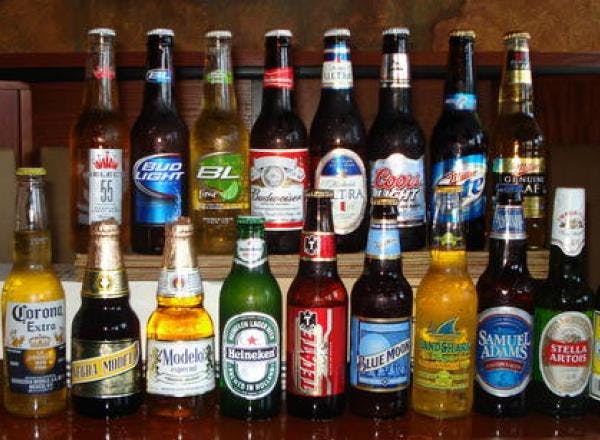 beer bottles on display