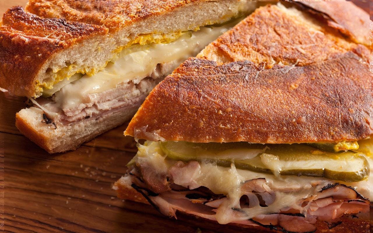 a mexican sandwich cut in half