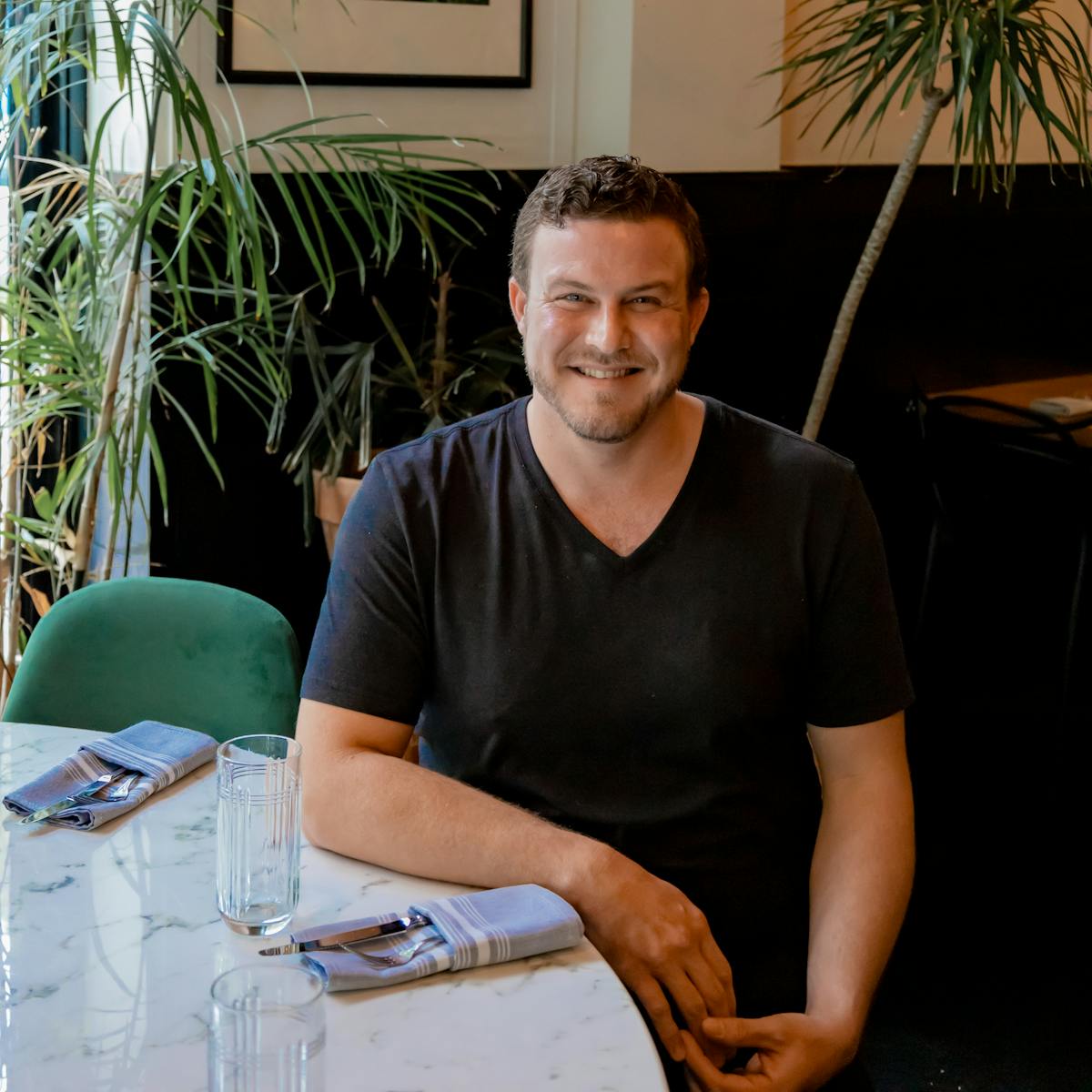 a man sitting on a table
