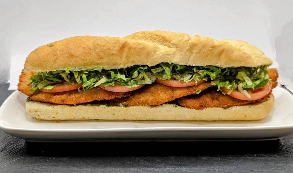 a large sandwich sitting on top of a table