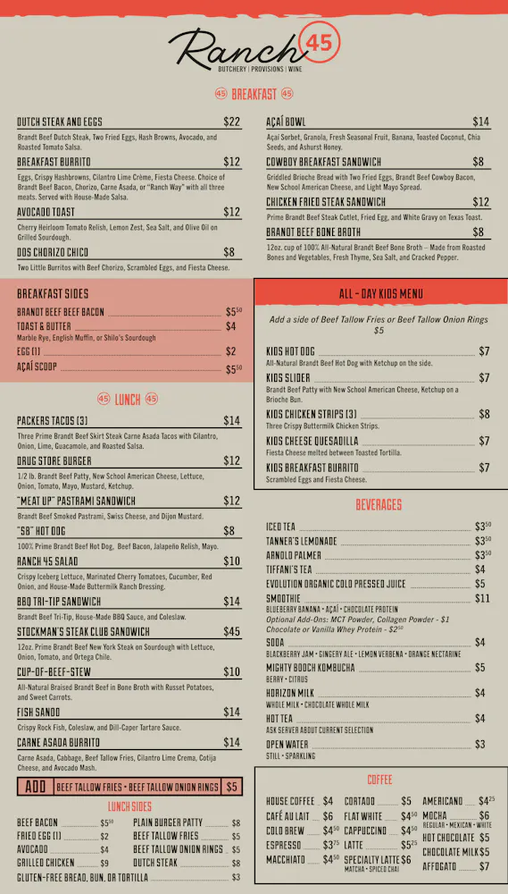 Menus | Ranch 45