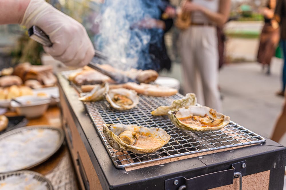 a pizza on a grill