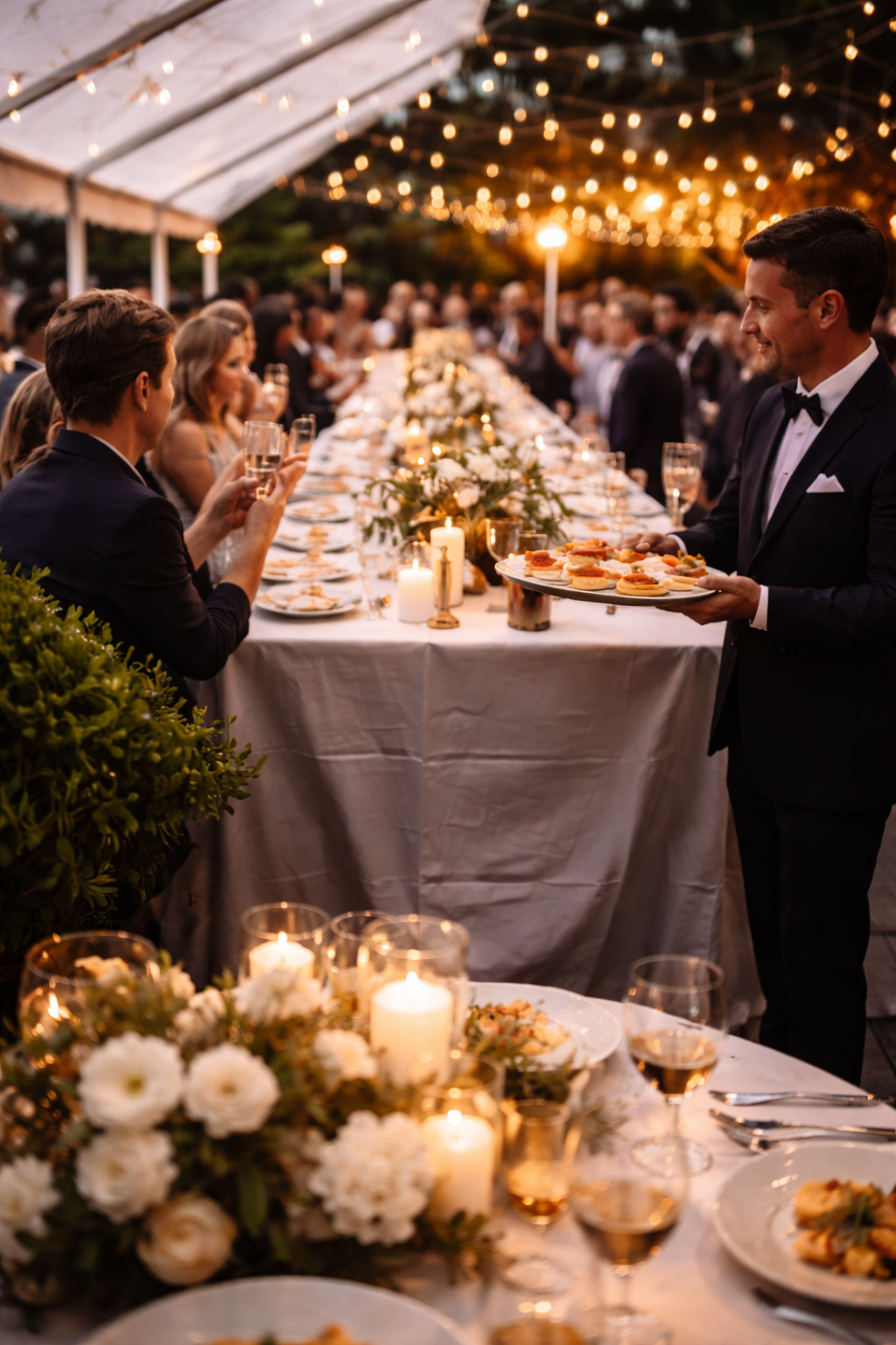 a group of people sitting at a table with a plate of food