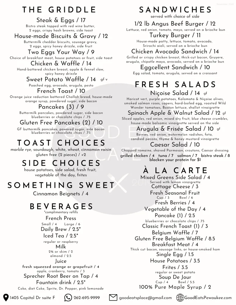 Menu Good Eats Cafe In Pewaukee Wi