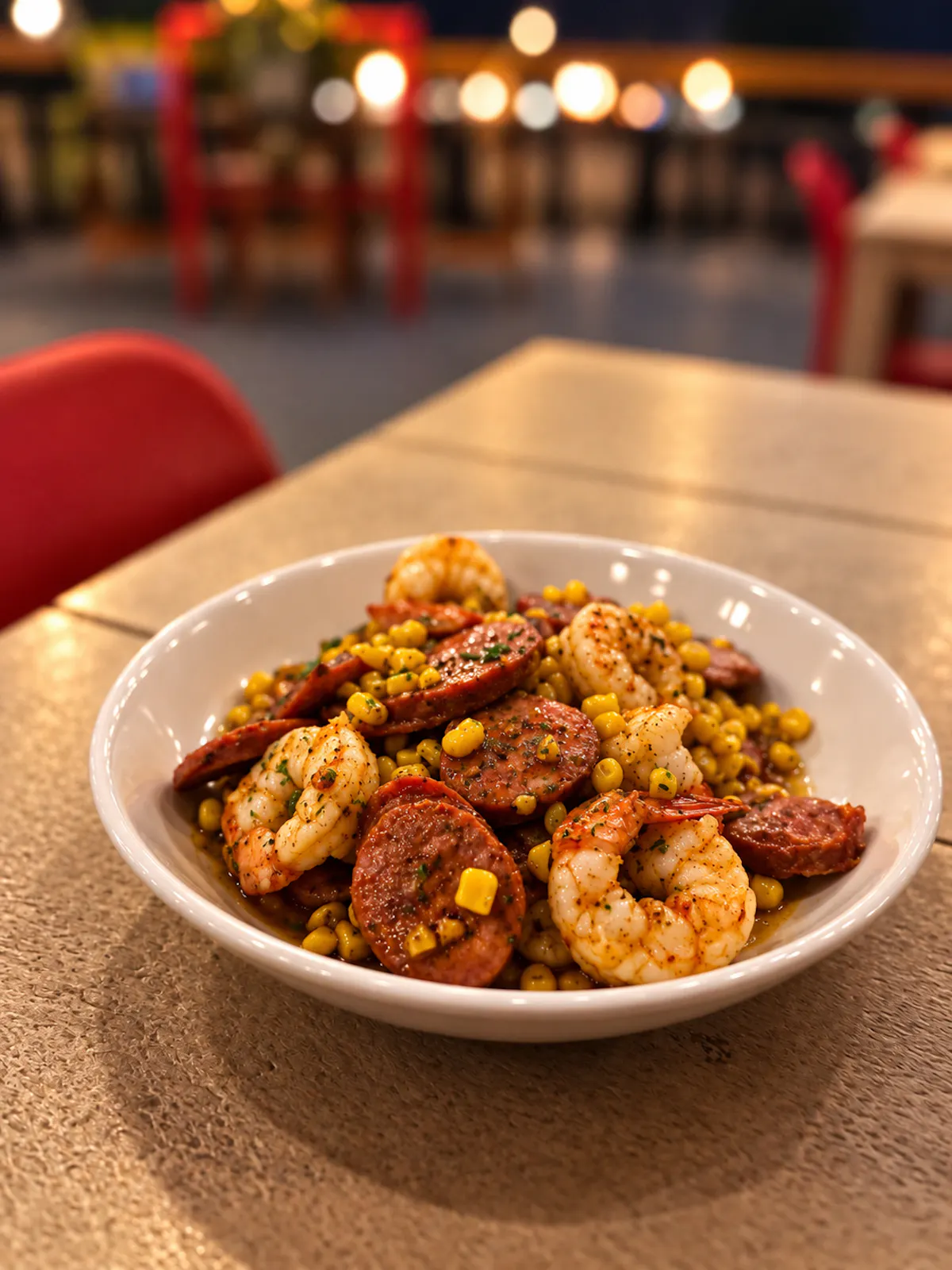 a bowl of shrimp and corn