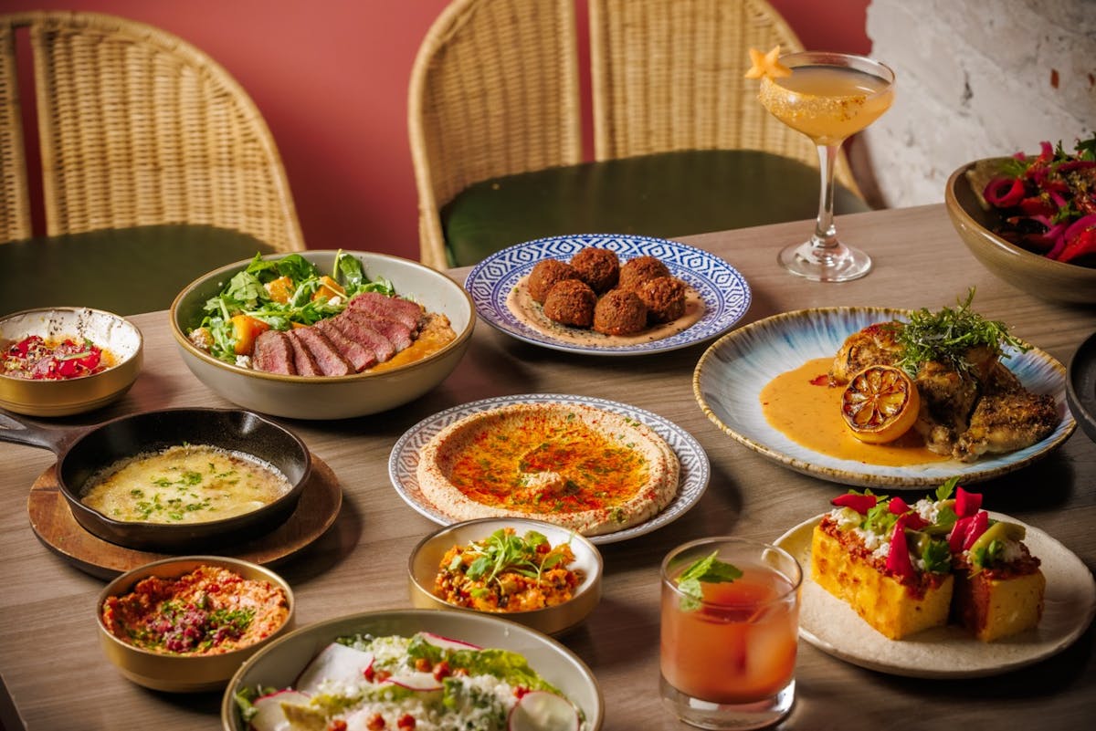 a variety of plates with food