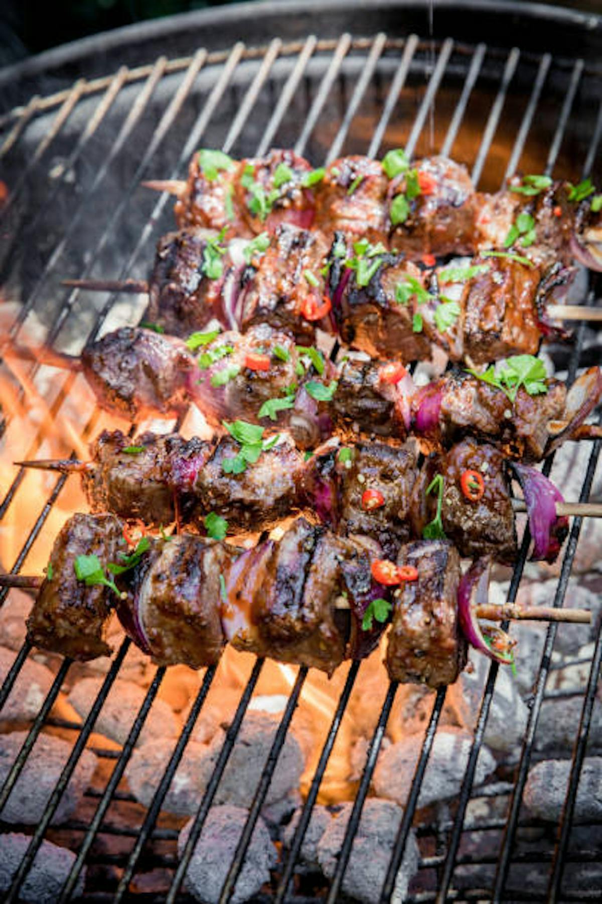 a pan of food on a grill