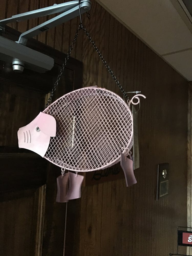 a lamp hanging from the ceiling
