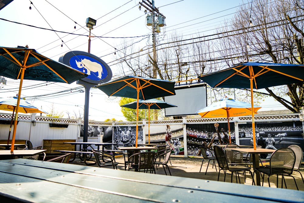 a desk with a computer on a table