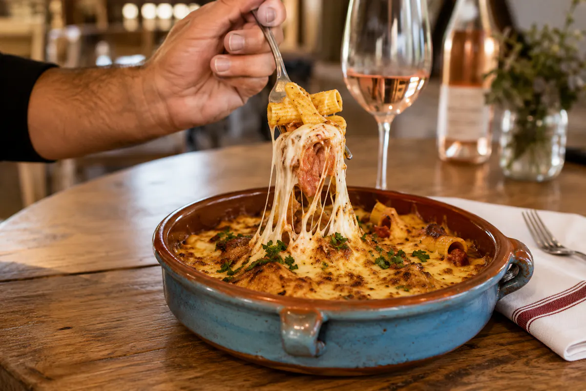 a person holding a fork over a bowl of pasta