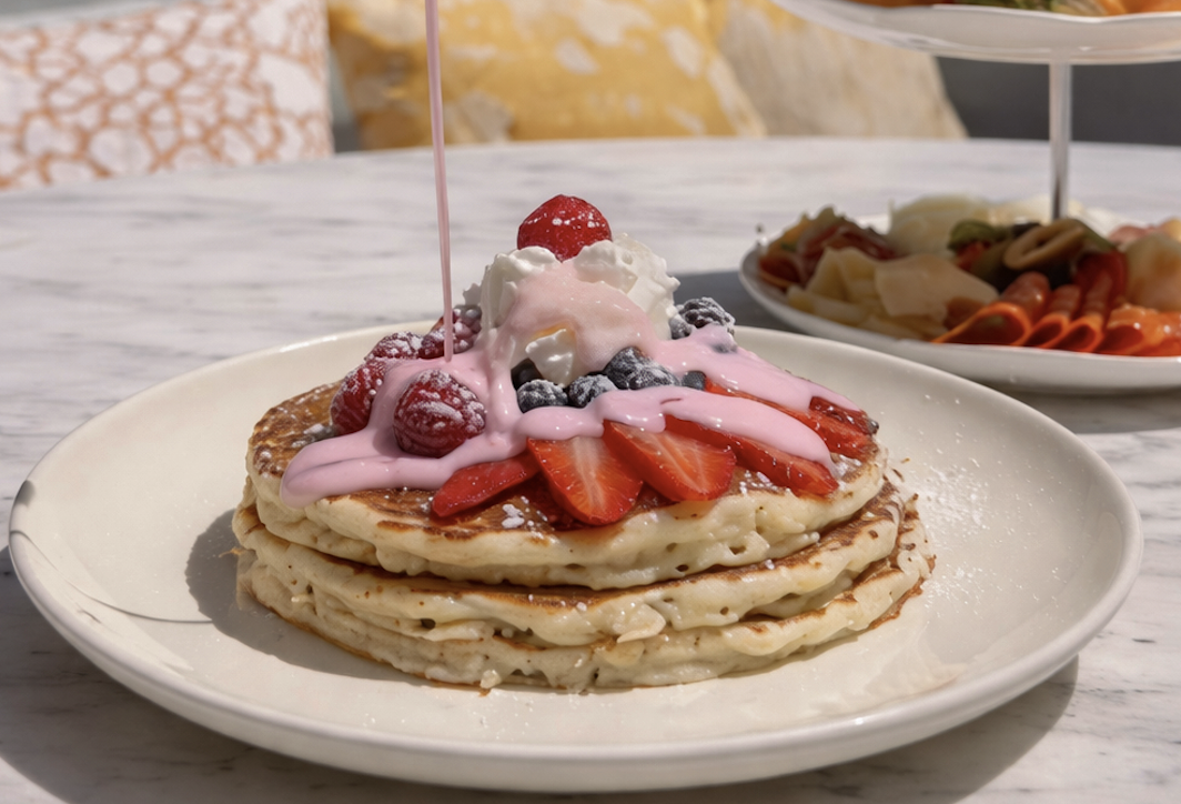 best brunch in henderson featuring pink souflee pancakes
