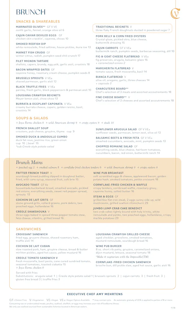 Copper Collection Menu Menus | Copper Vine in New Orleans, LA