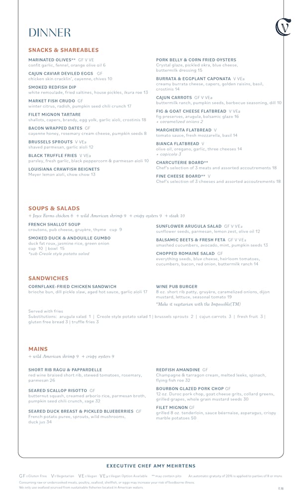 Menus | Copper Vine in New Orleans, LA