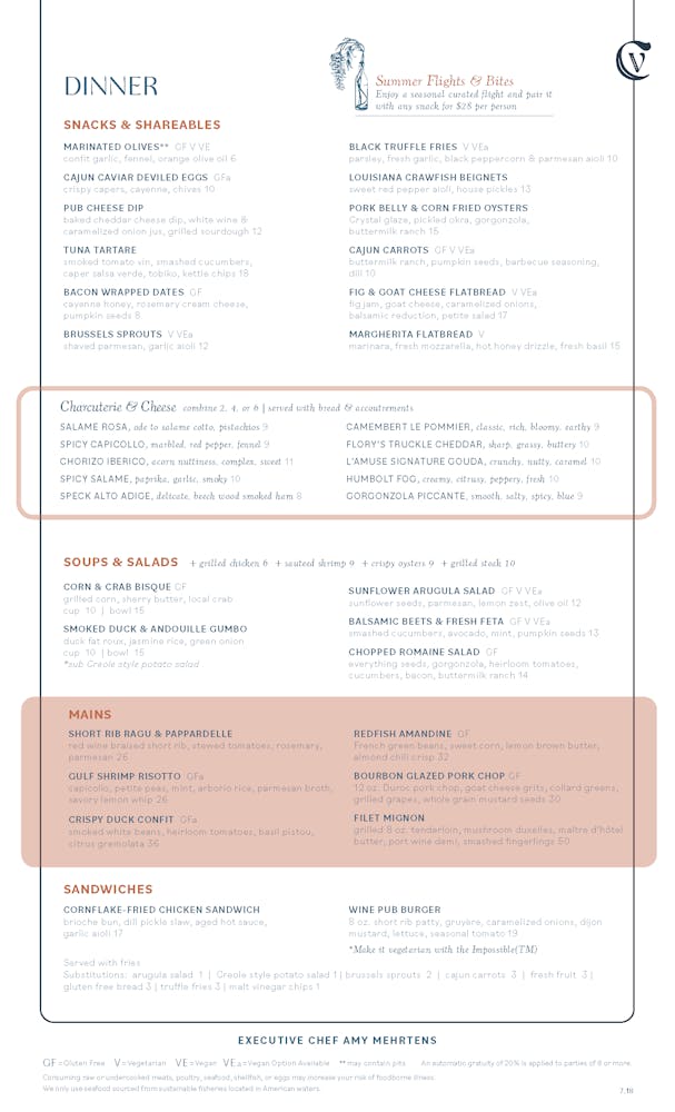 Menus | Copper Vine in New Orleans, LA