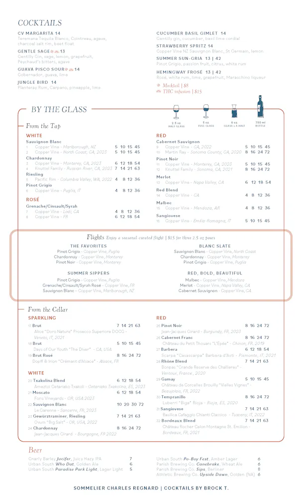 Copper Collection Menu Menus | Copper Vine in New Orleans, LA