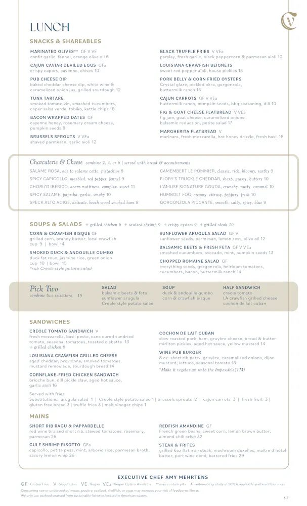 Copper Note Menu Menus | Copper Vine in New Orleans, LA