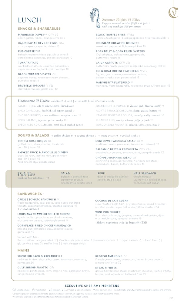 Menus | Copper Vine in New Orleans, LA