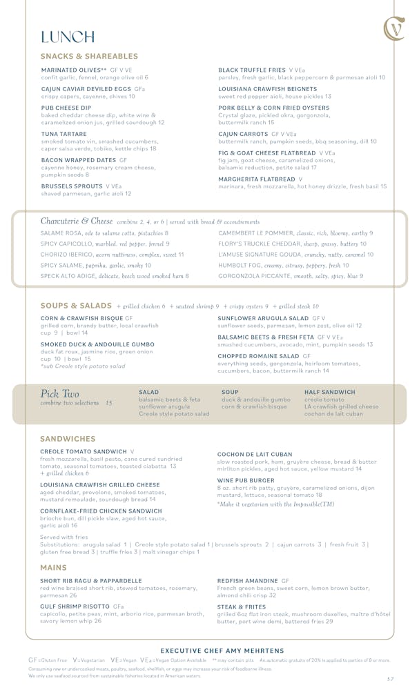 Menus | Copper Vine in New Orleans, LA