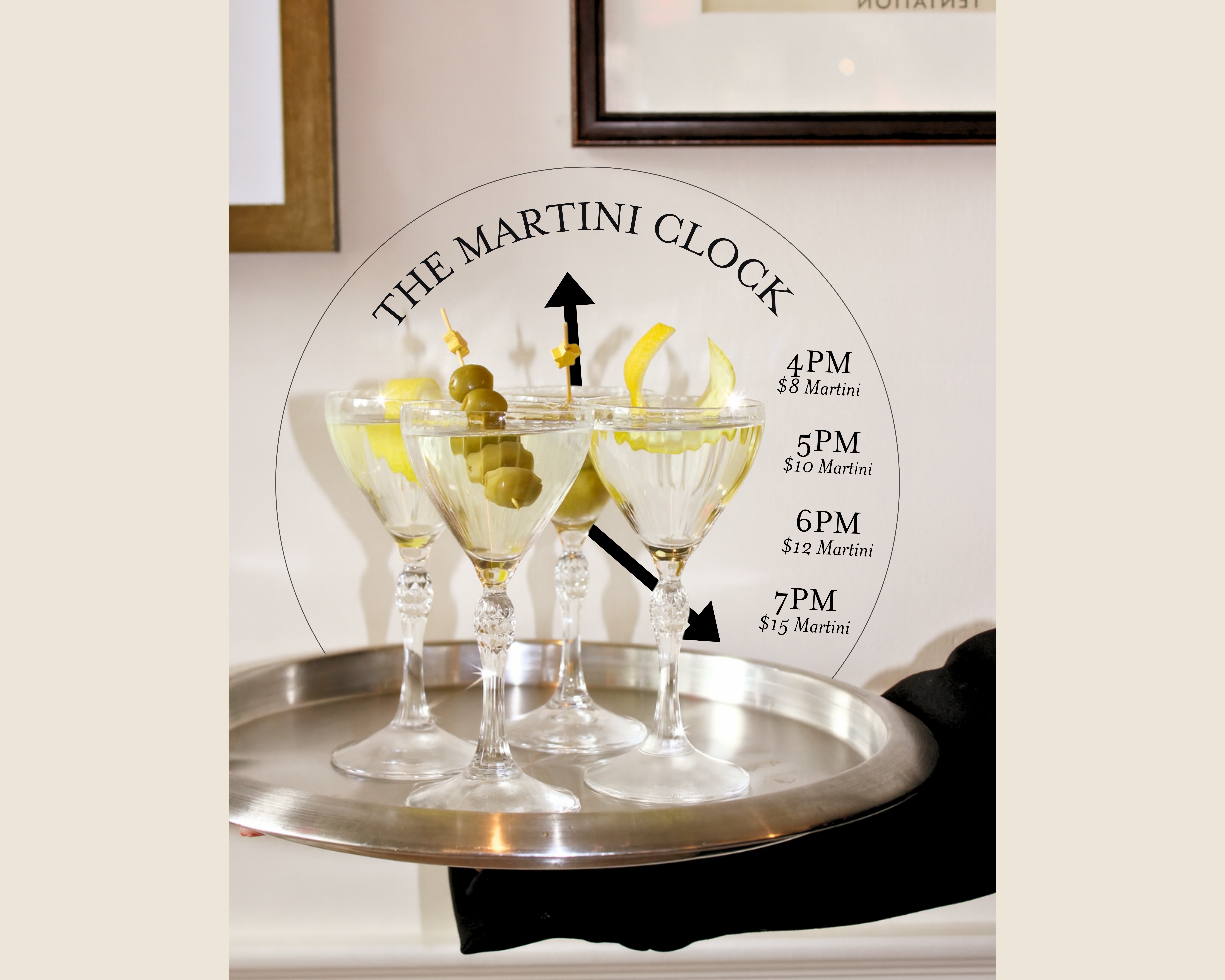 Martini Clock | La Marchande | French Restaurant in New York, NY