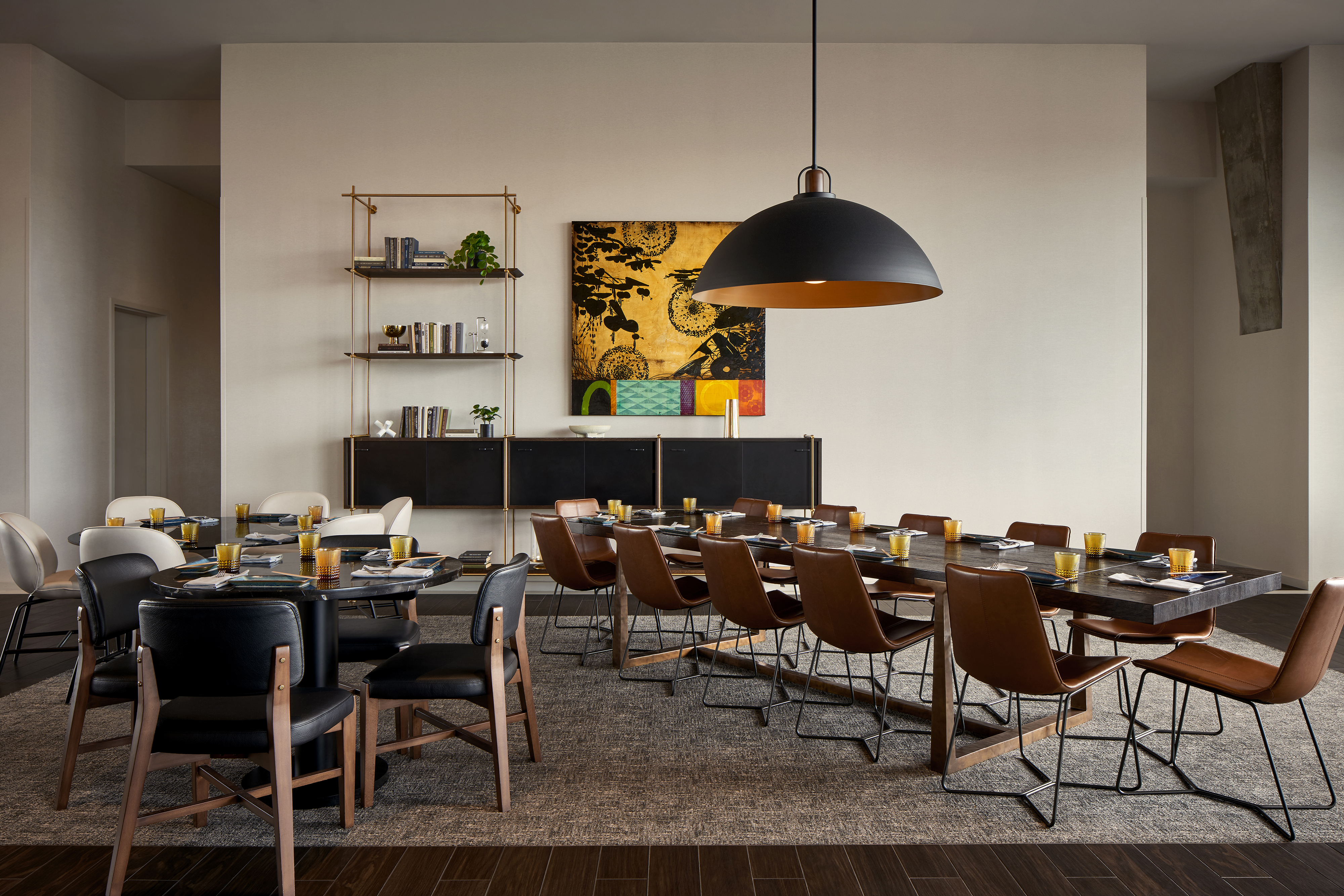 Dining Area With Large Tables Set For Restaurant Patrons