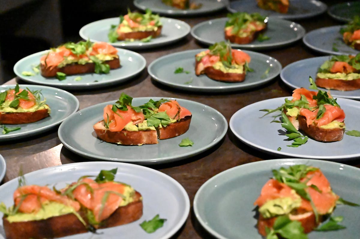 many different types of food on a plate on a table