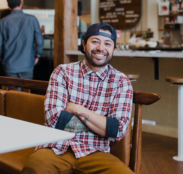 a person sitting on a table