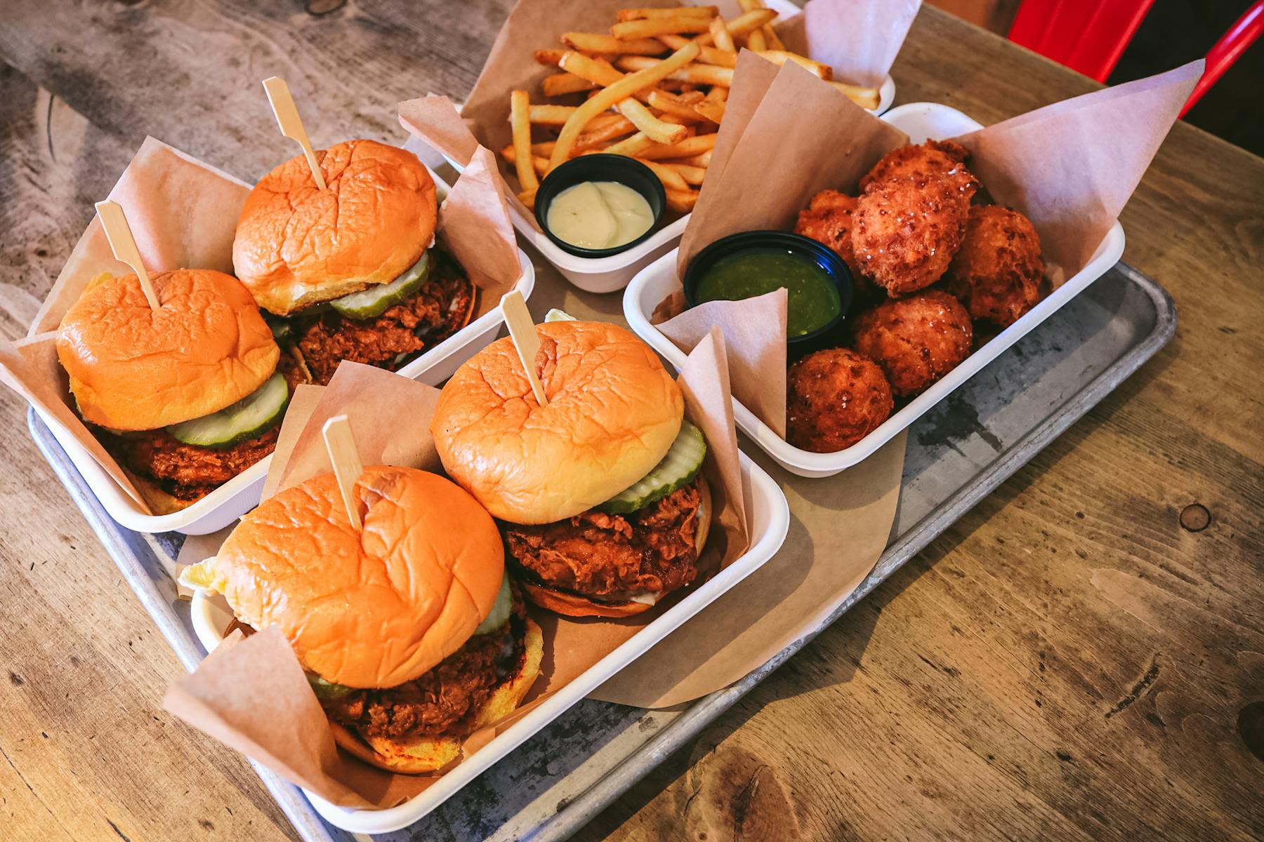 a box filled with different types of food on a table