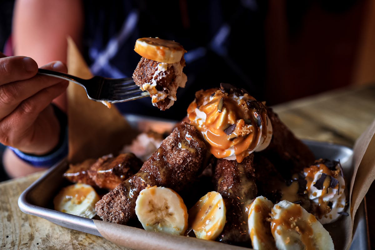 a plate of food with a fork and knife