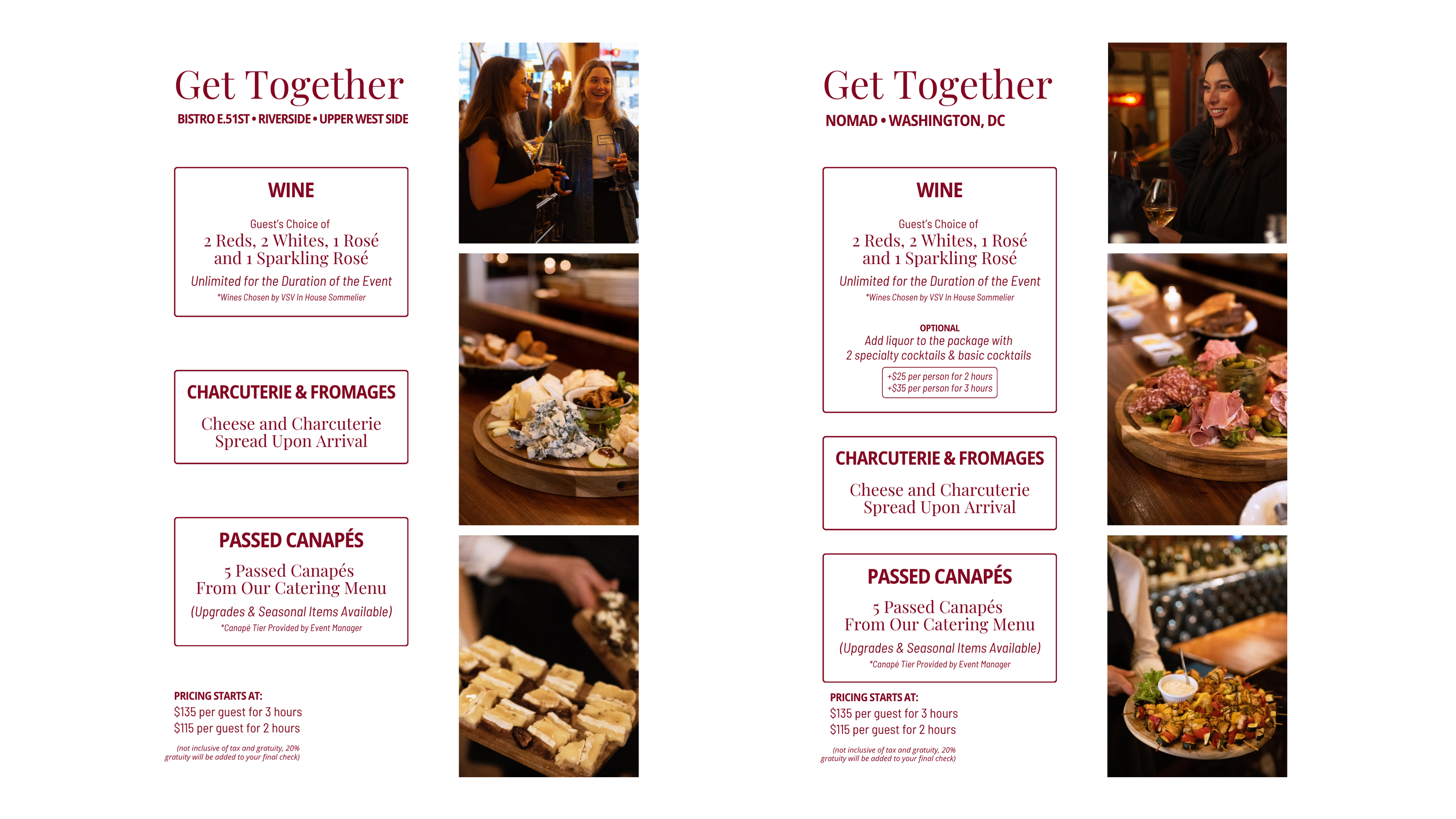 a menu of food and drinks