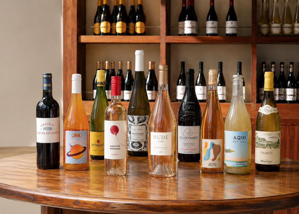 a group of bottles of wine on a table