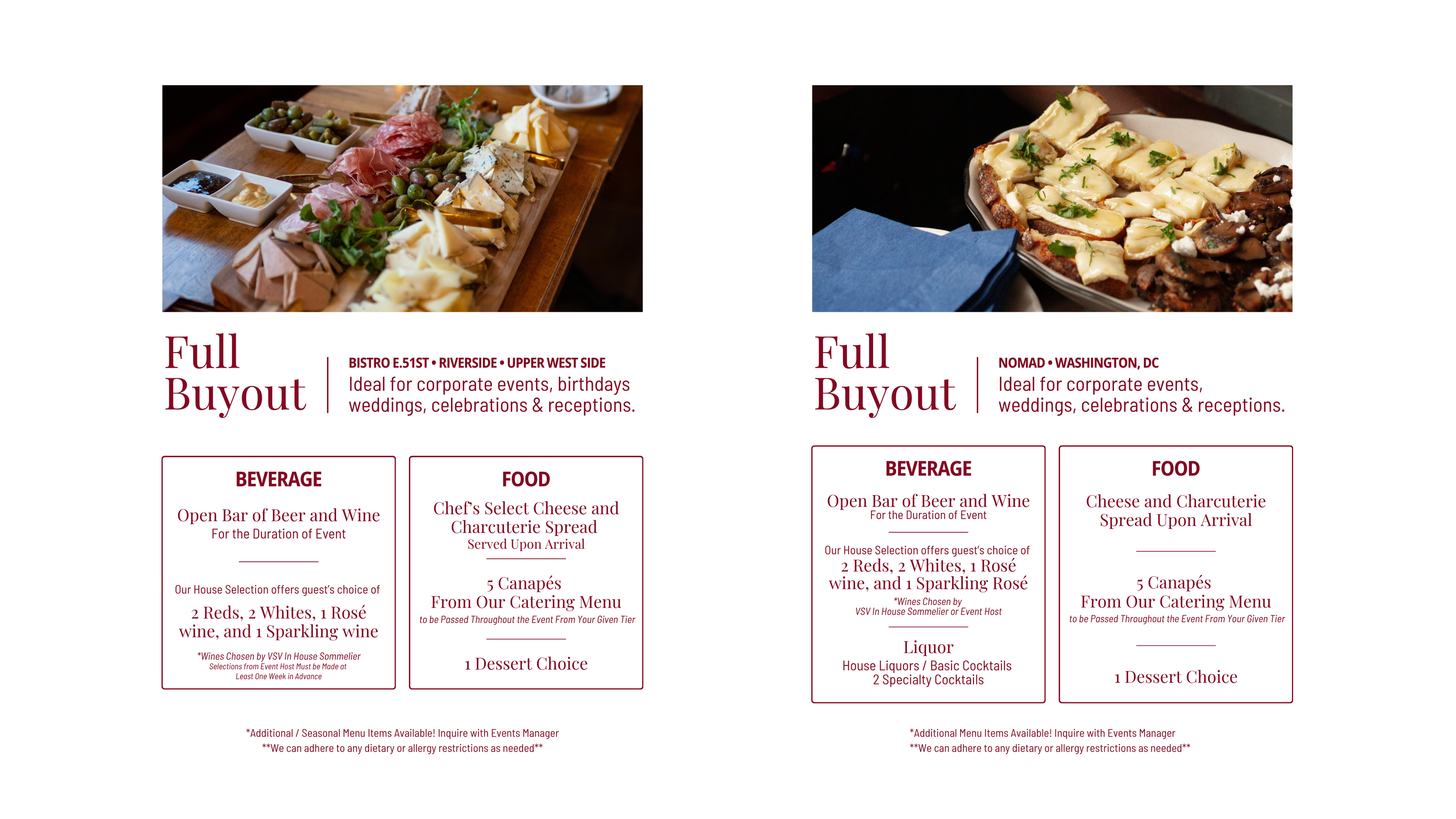 a menu of food on a table